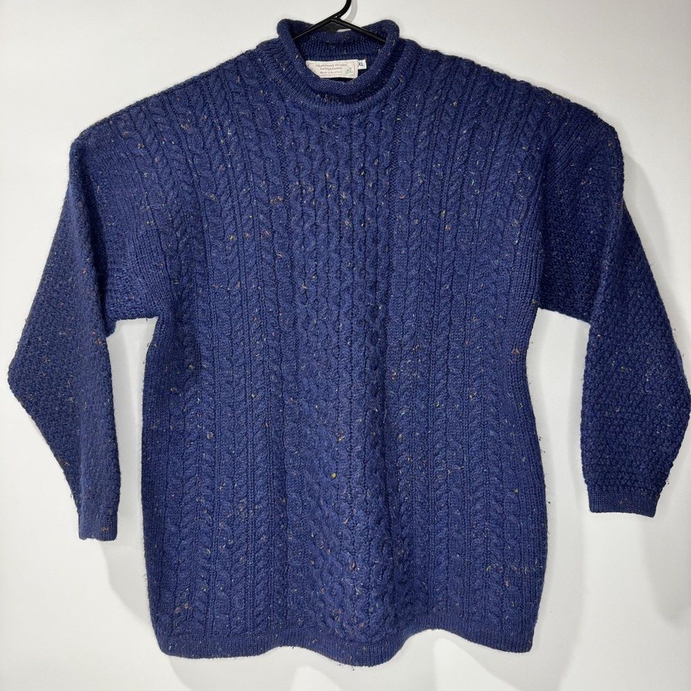 Vintage 90s Highland Home Industries Scottish Wool Sweater XL Navy Fleck, Scot